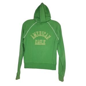 Y2K American Eagle Hoodie Woman Medium Green Full Zip Sweatshirt Eagle Spellout